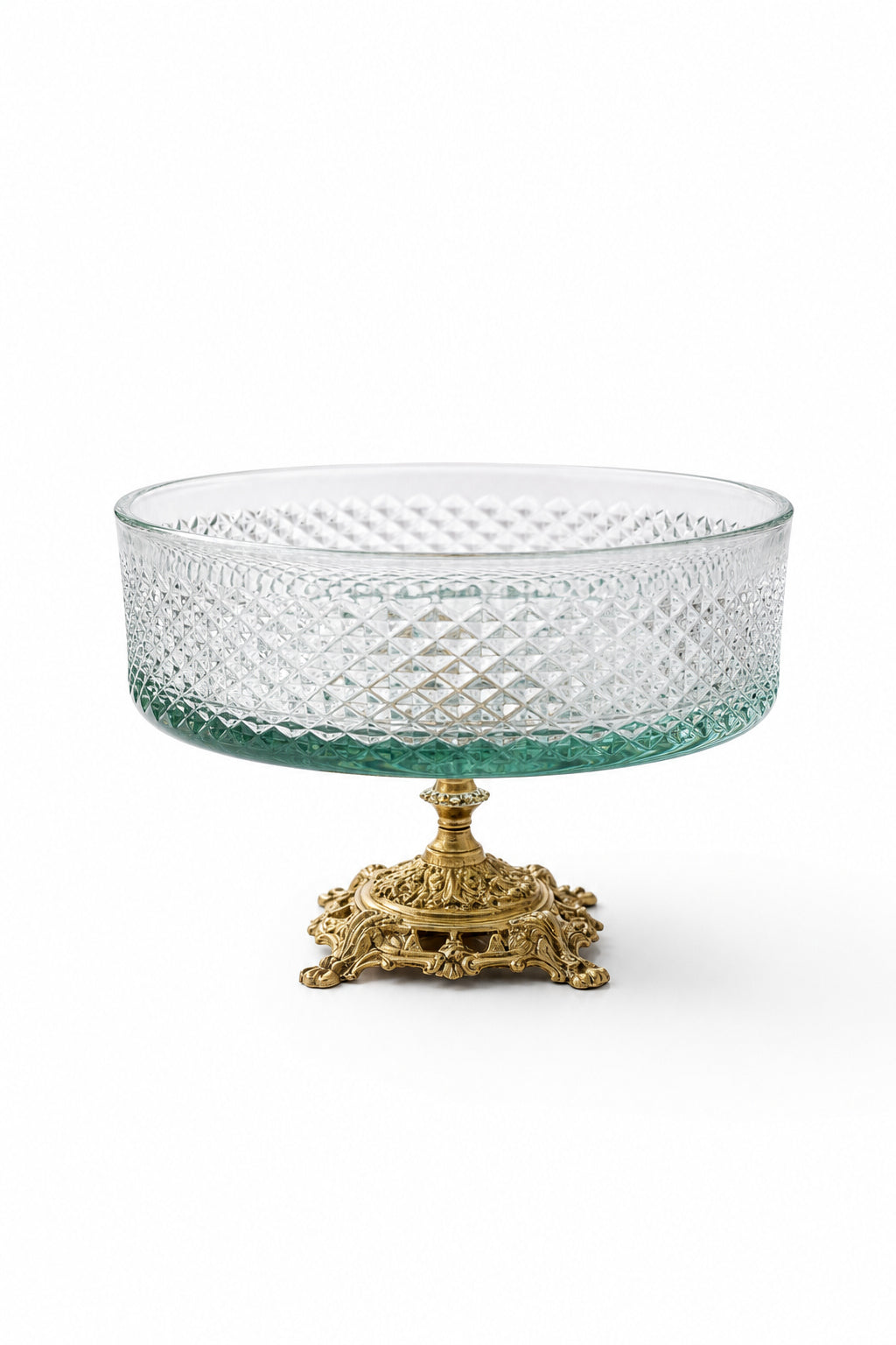 Kesme Kristal Metal Ayaklı Kase 25 cm - Karizma Desen, 1 Adet