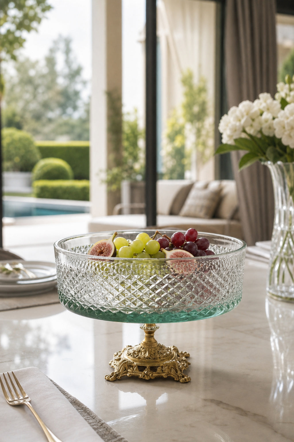 Kesme Kristal Metal Ayaklı Kase 25 cm - Karizma Desen, 1 Adet