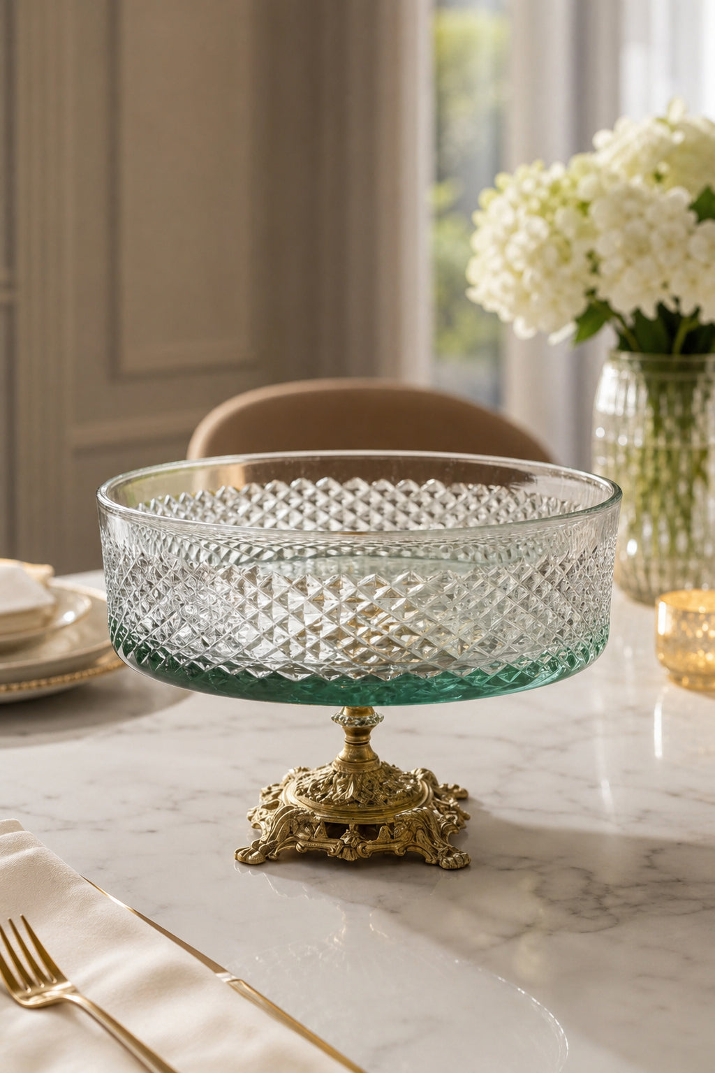 Kesme Kristal Metal Ayaklı Kase 25 cm - Karizma Desen, 1 Adet