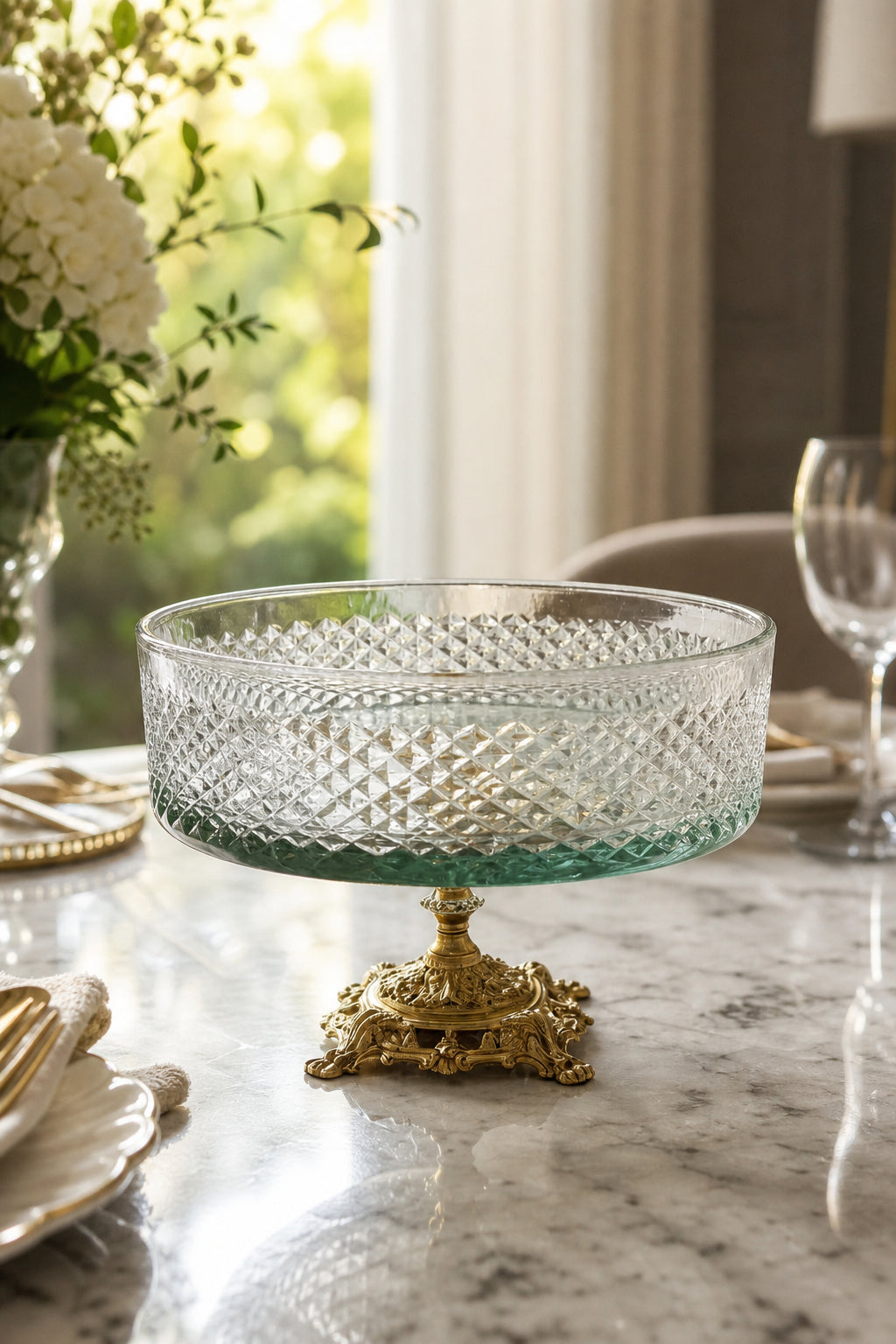 Kesme Kristal Metal Ayaklı Kase 25 cm - Karizma Desen, 1 Adet