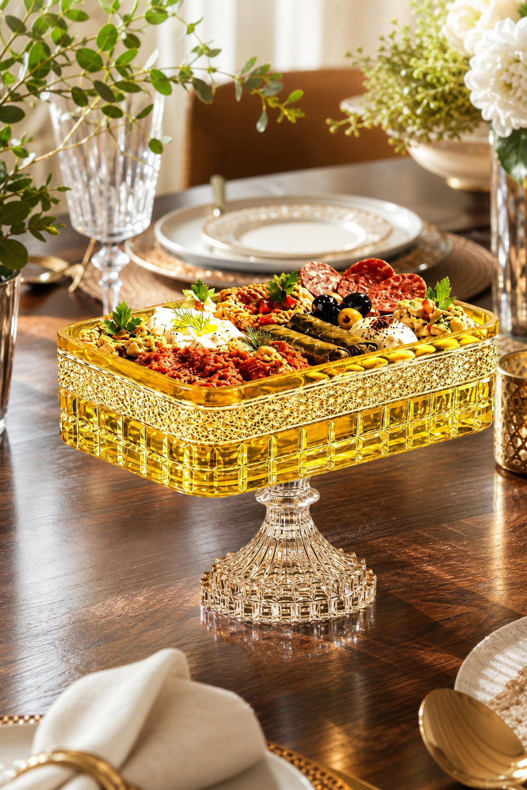 Kesme Kristal Baton Sunum Kasesi 12x24 cm - Cleopatra Desen Dekoratif Sofra Kasesi, 1 Adet