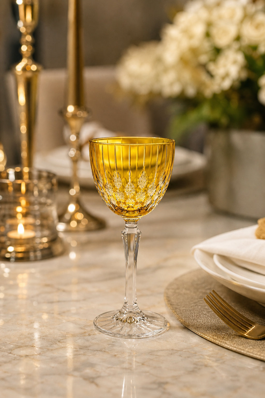 Kesme Kristal Ayaklı Kadeh 165 cc - Damla Desen Lüks Kadeh, 1 Adet