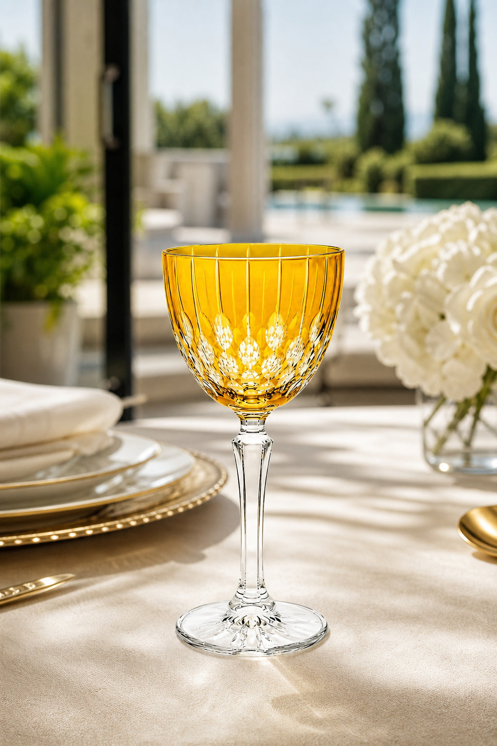 Kesme Kristal Ayaklı Kadeh 165 cc - Damla Desen Lüks Kadeh, 1 Adet