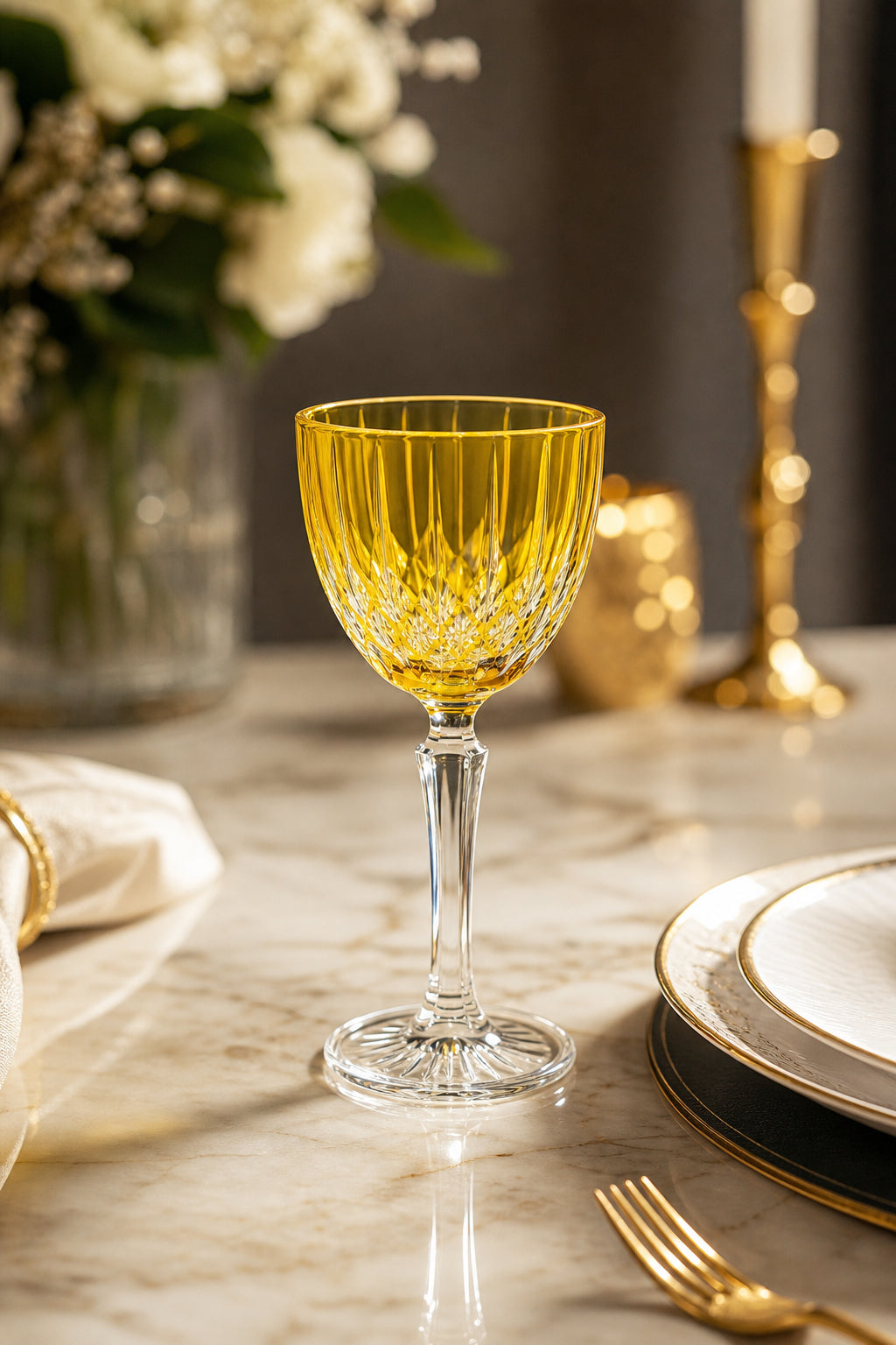Kesme Kristal Ayaklı Kadeh 165 cc - Damla Desen Lüks Kadeh, 1 Adet