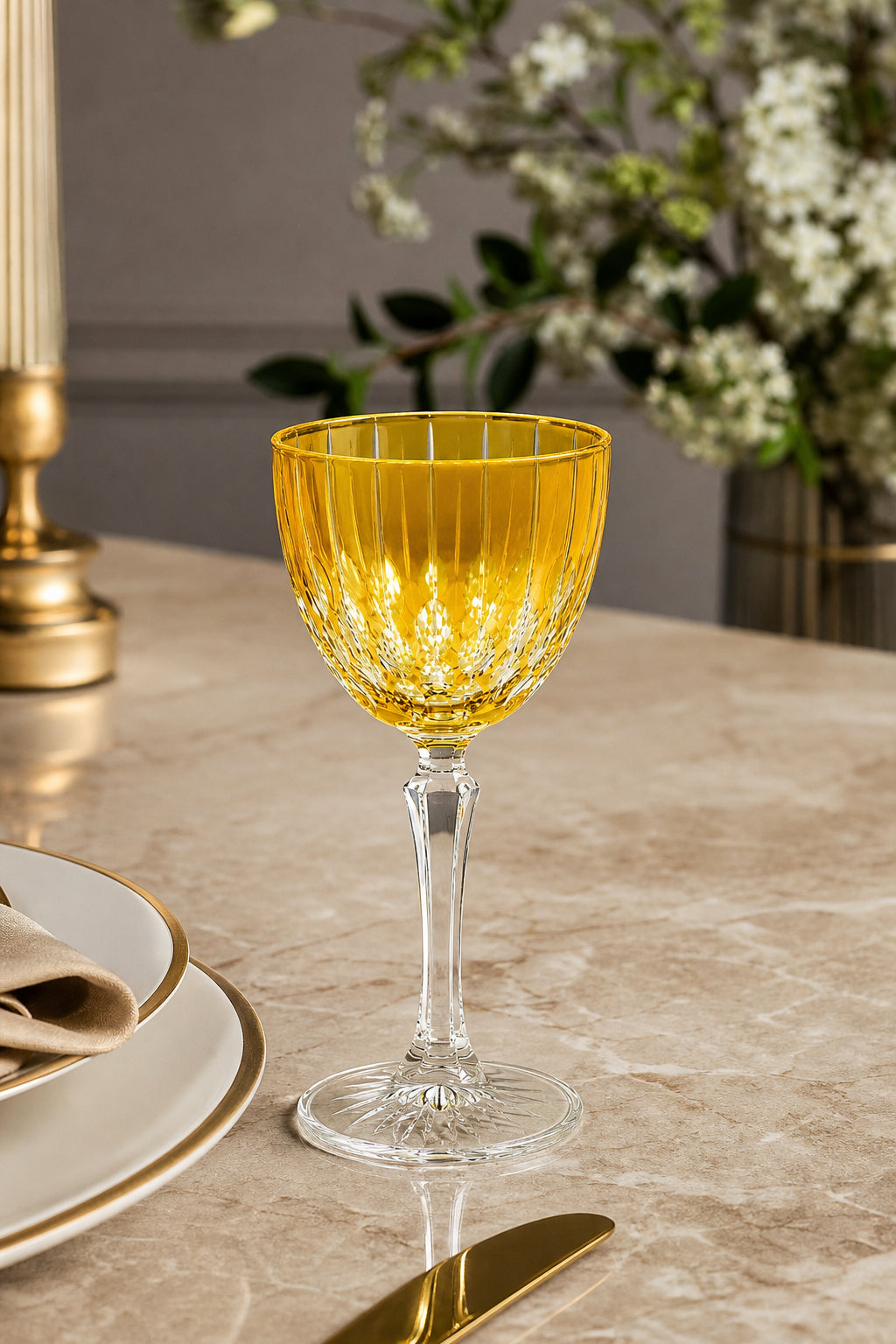 Kesme Kristal Ayaklı Kadeh 165 cc - Damla Desen Lüks Kadeh, 1 Adet