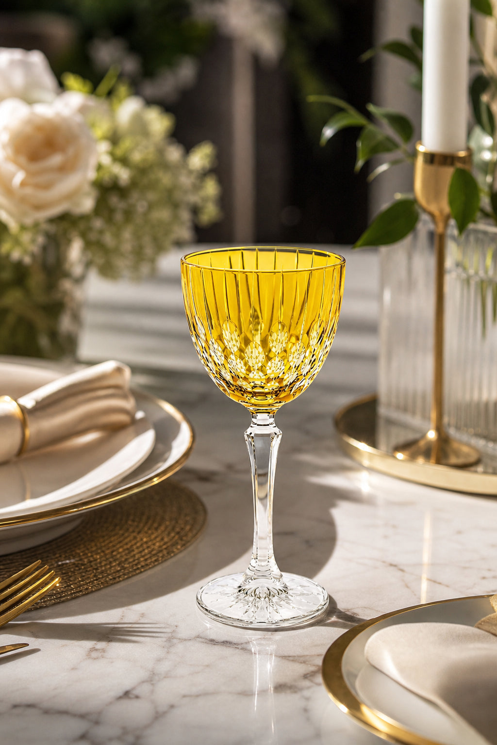Kesme Kristal Ayaklı Kadeh 165 cc - Damla Desen Lüks Kadeh, 1 Adet