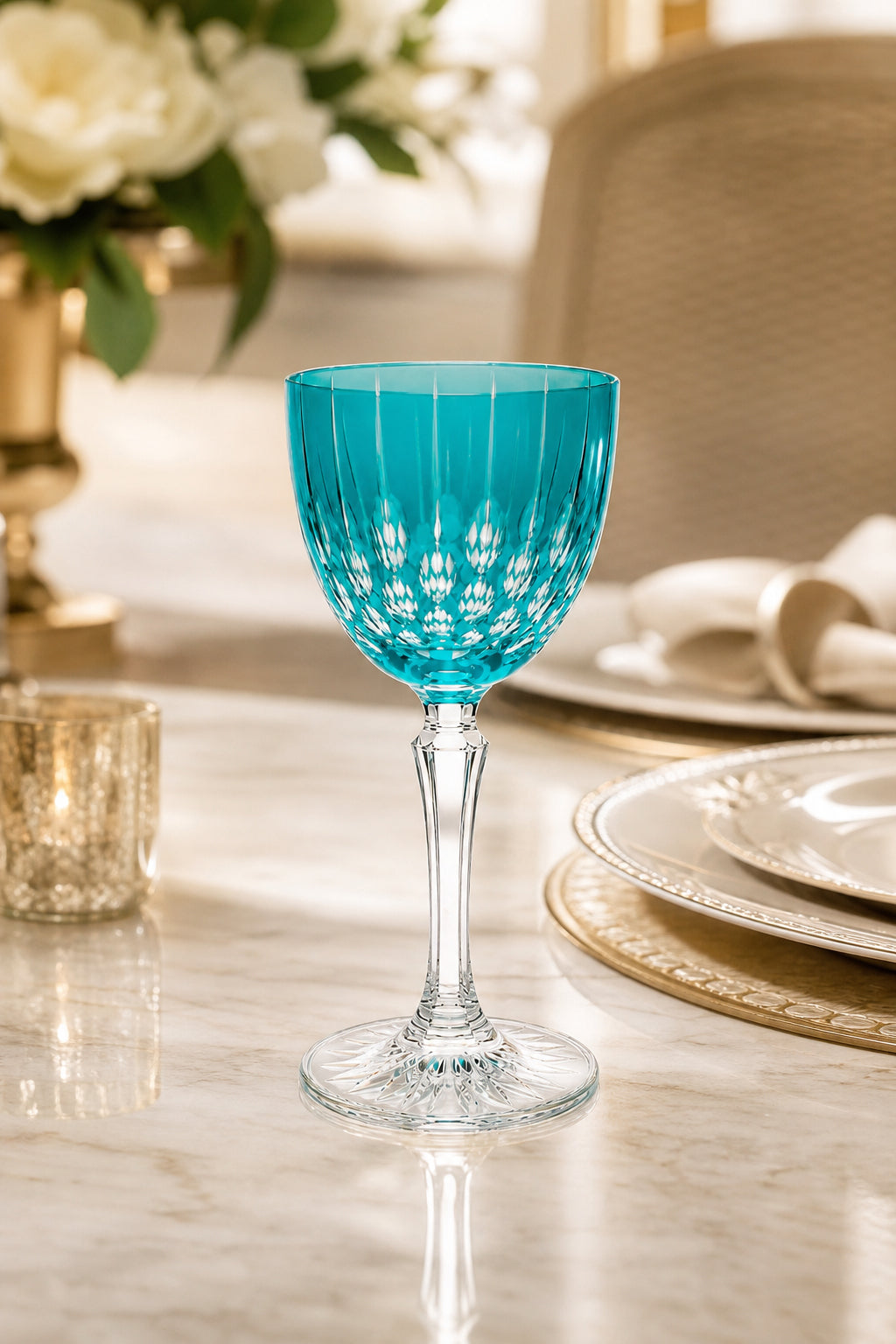 Kesme Kristal Ayaklı Kadeh 165 cc - Damla Desen Lüks Kadeh, 1 Adet