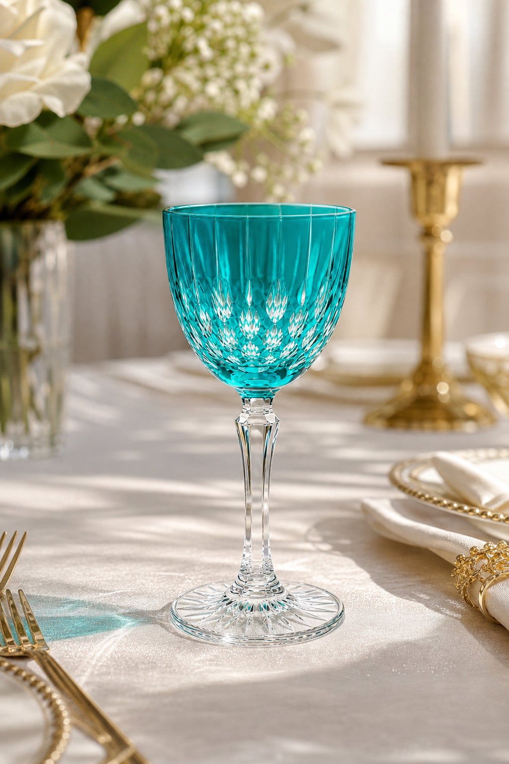 Kesme Kristal Ayaklı Kadeh 165 cc - Damla Desen Lüks Kadeh, 1 Adet