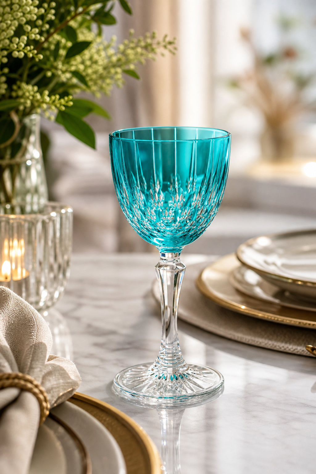 Kesme Kristal Ayaklı Kadeh 165 cc - Damla Desen Lüks Kadeh, 1 Adet