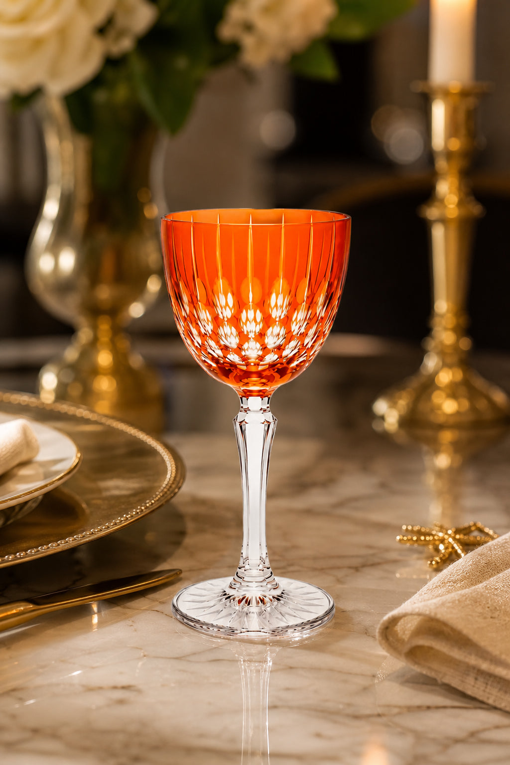 Kesme Kristal Ayaklı Kadeh 165 cc - Damla Desen Lüks Kadeh, 1 Adet