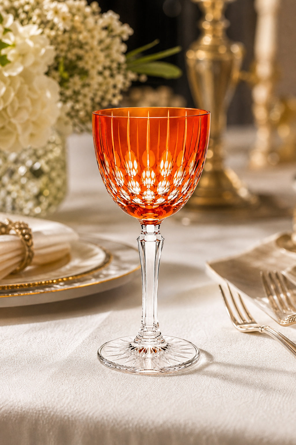 Kesme Kristal Ayaklı Kadeh 165 cc - Damla Desen Lüks Kadeh, 1 Adet