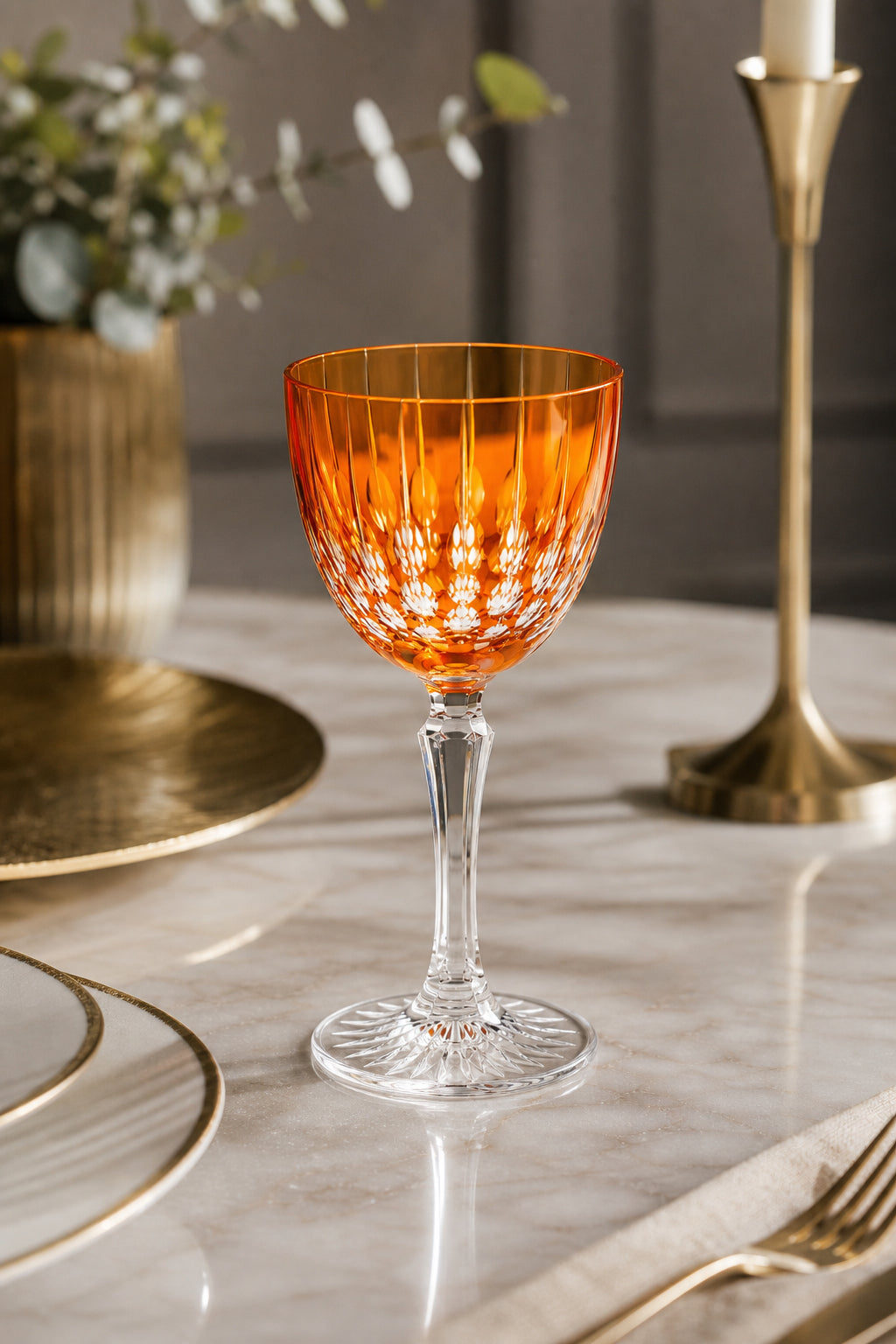 Kesme Kristal Ayaklı Kadeh 165 cc - Damla Desen Lüks Kadeh, 1 Adet
