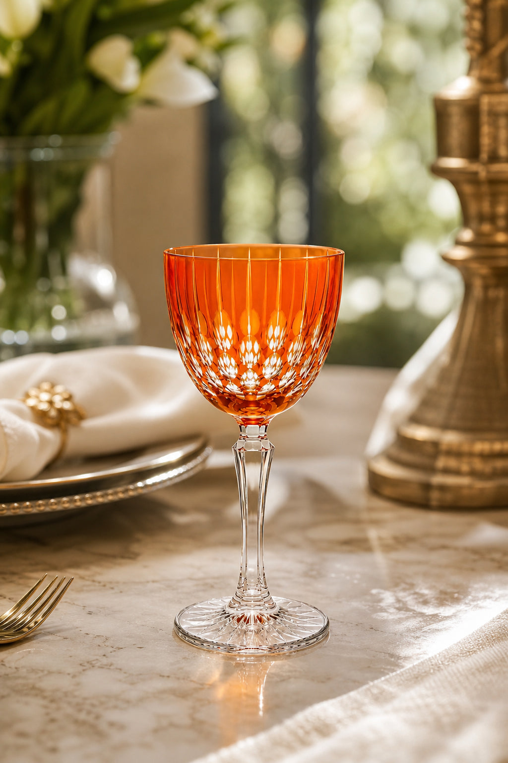 Kesme Kristal Ayaklı Kadeh 165 cc - Damla Desen Lüks Kadeh, 1 Adet
