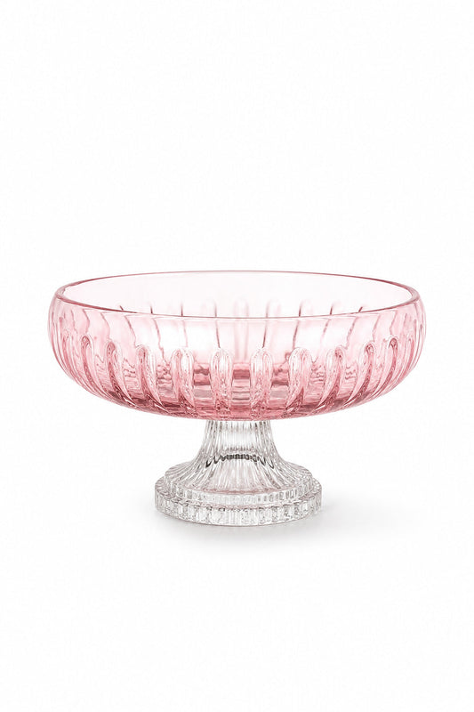 Kesme Kristal Ayaklı Sunum Kasesi 28 cm - Vertical Desen Dekoratif Sofra Kasesi, 1 Adet