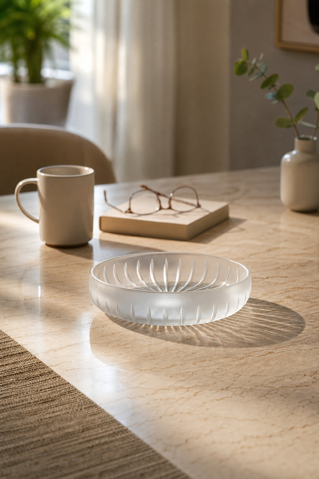 Kesme Kristal Sunum Kasesi 28 cm - Vertical Desen Dekoratif Sofra Kasesi, 1 Adet