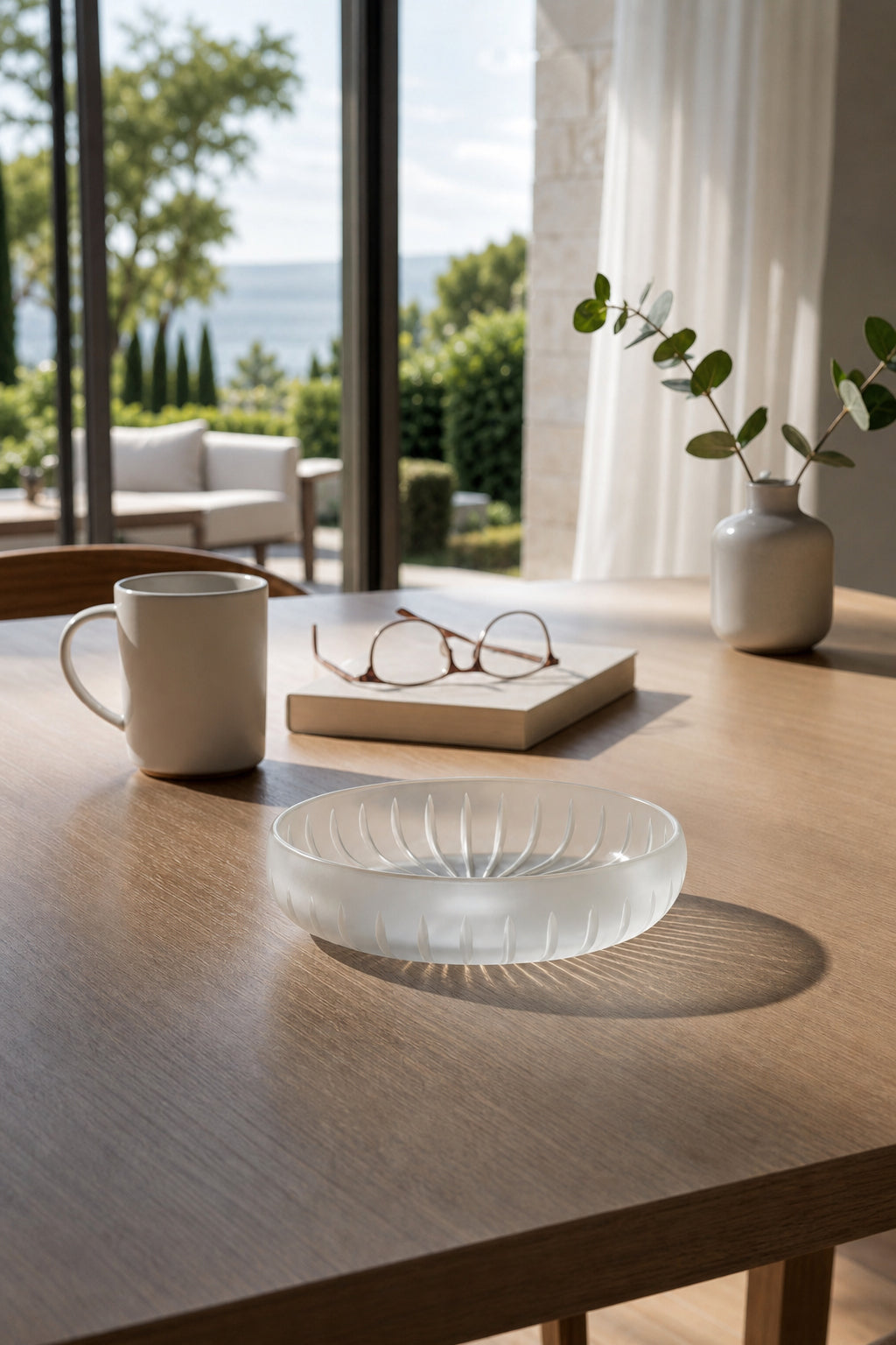 Kesme Kristal Sunum Kasesi 28 cm - Vertical Desen Dekoratif Sofra Kasesi, 1 Adet