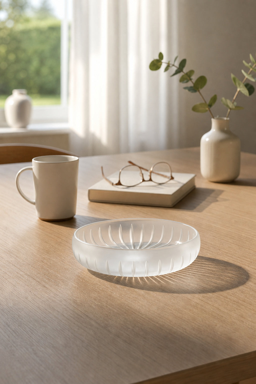 Kesme Kristal Sunum Kasesi 28 cm - Vertical Desen Dekoratif Sofra Kasesi, 1 Adet