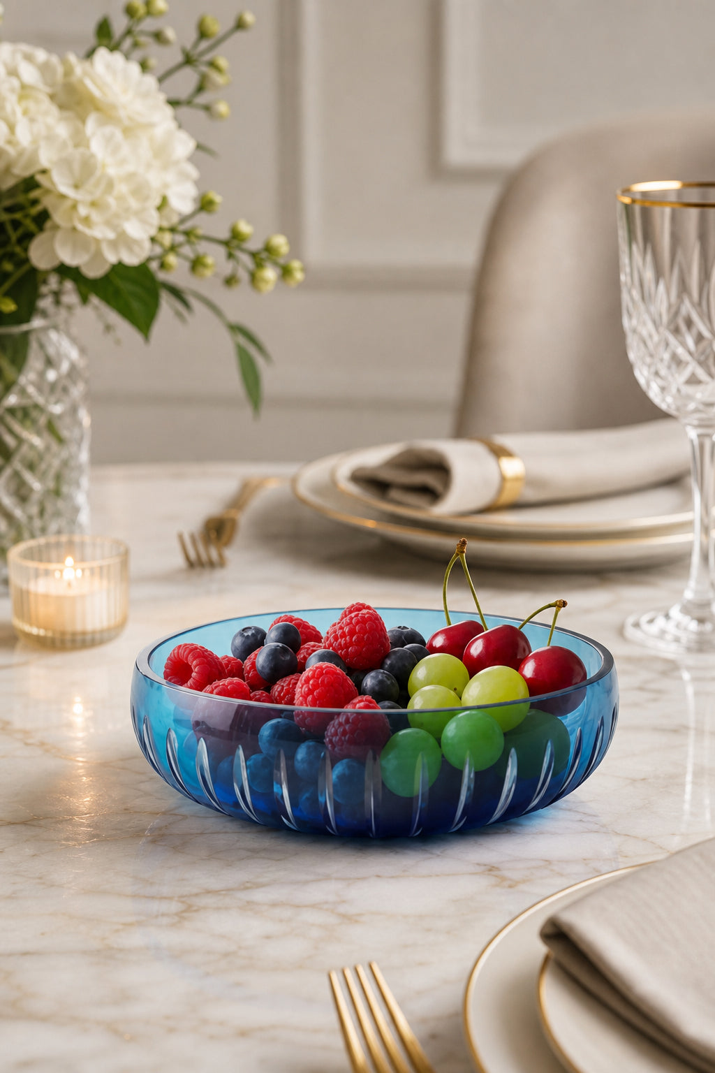 Kesme Kristal Sunum Kasesi 28 cm - Vertical Desen Dekoratif Sofra Kasesi, 1 Adet