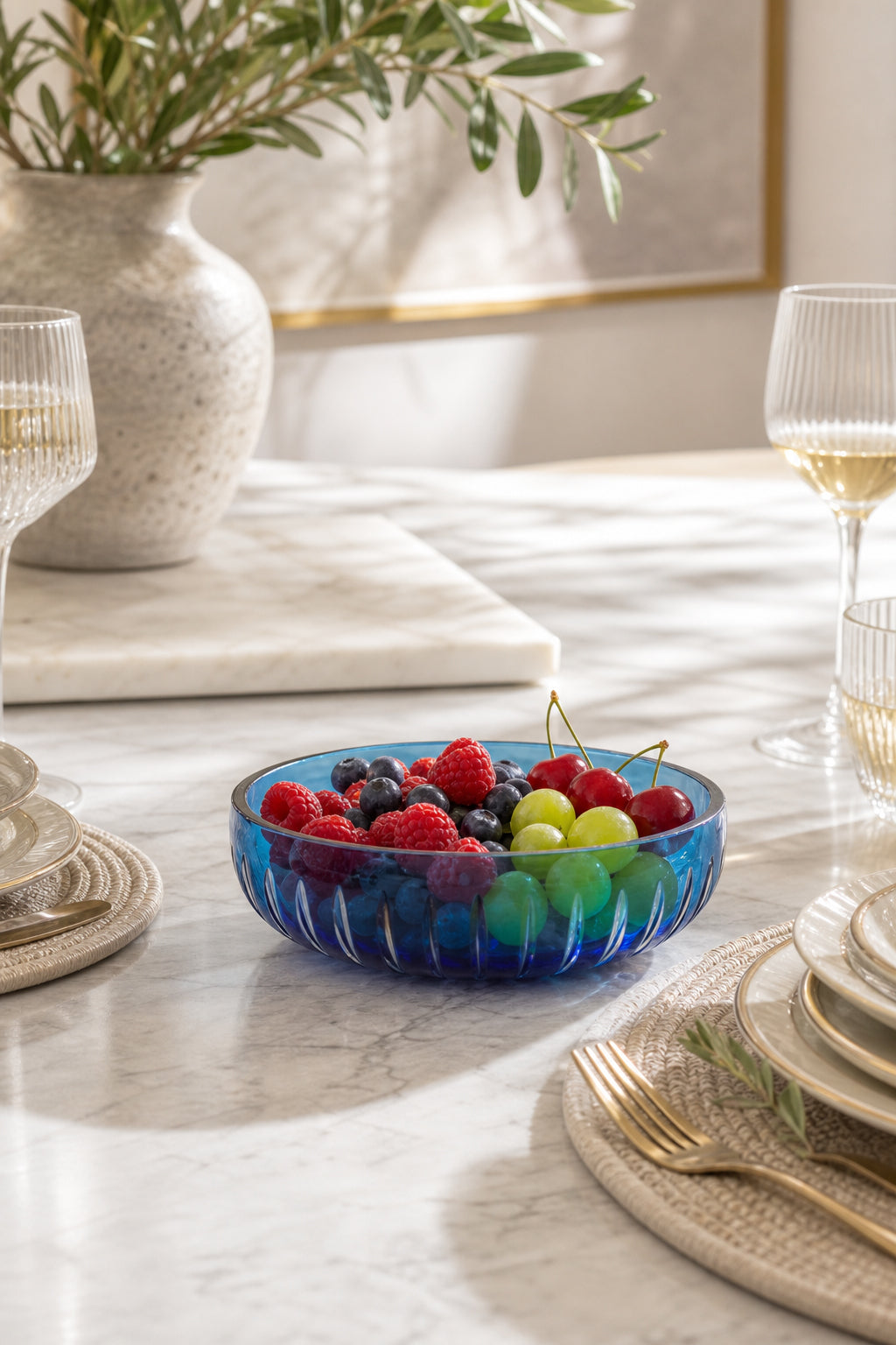 Kesme Kristal Sunum Kasesi 28 cm - Vertical Desen Dekoratif Sofra Kasesi, 1 Adet