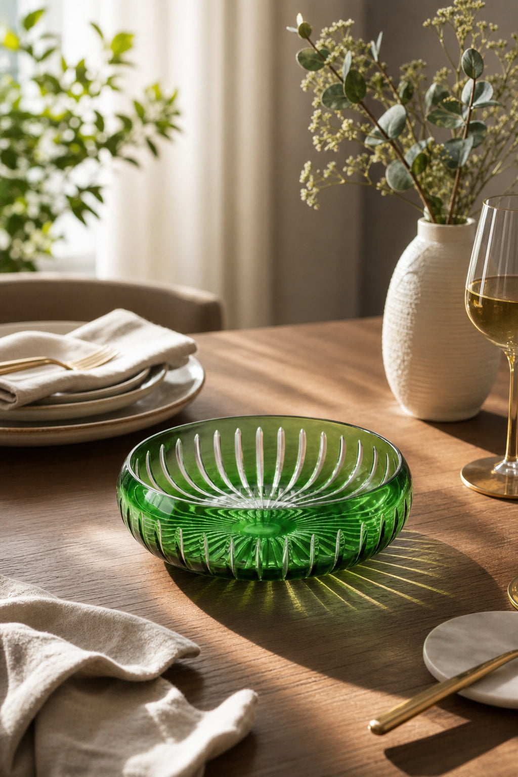 Kesme Kristal Sunum Kasesi 28 cm - Vertical Desen Dekoratif Sofra Kasesi, 1 Adet