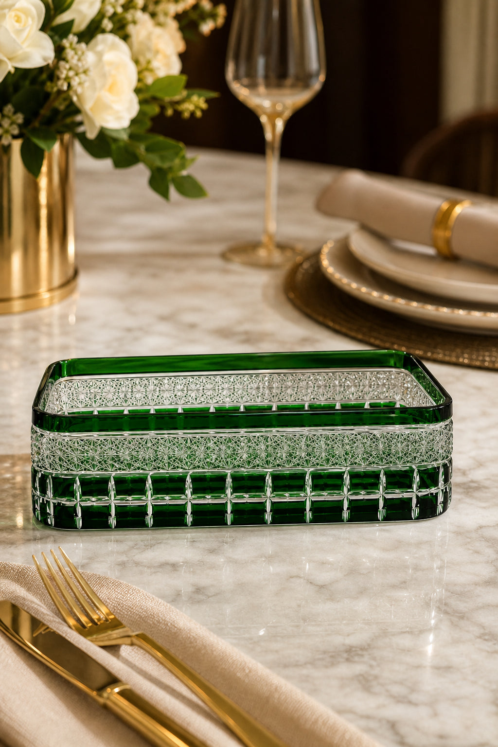 Kesme Kristal Baton Sunum Kasesi 12x24 cm - Cleopatra Desen Dekoratif Sofra Kasesi, 1 Adet