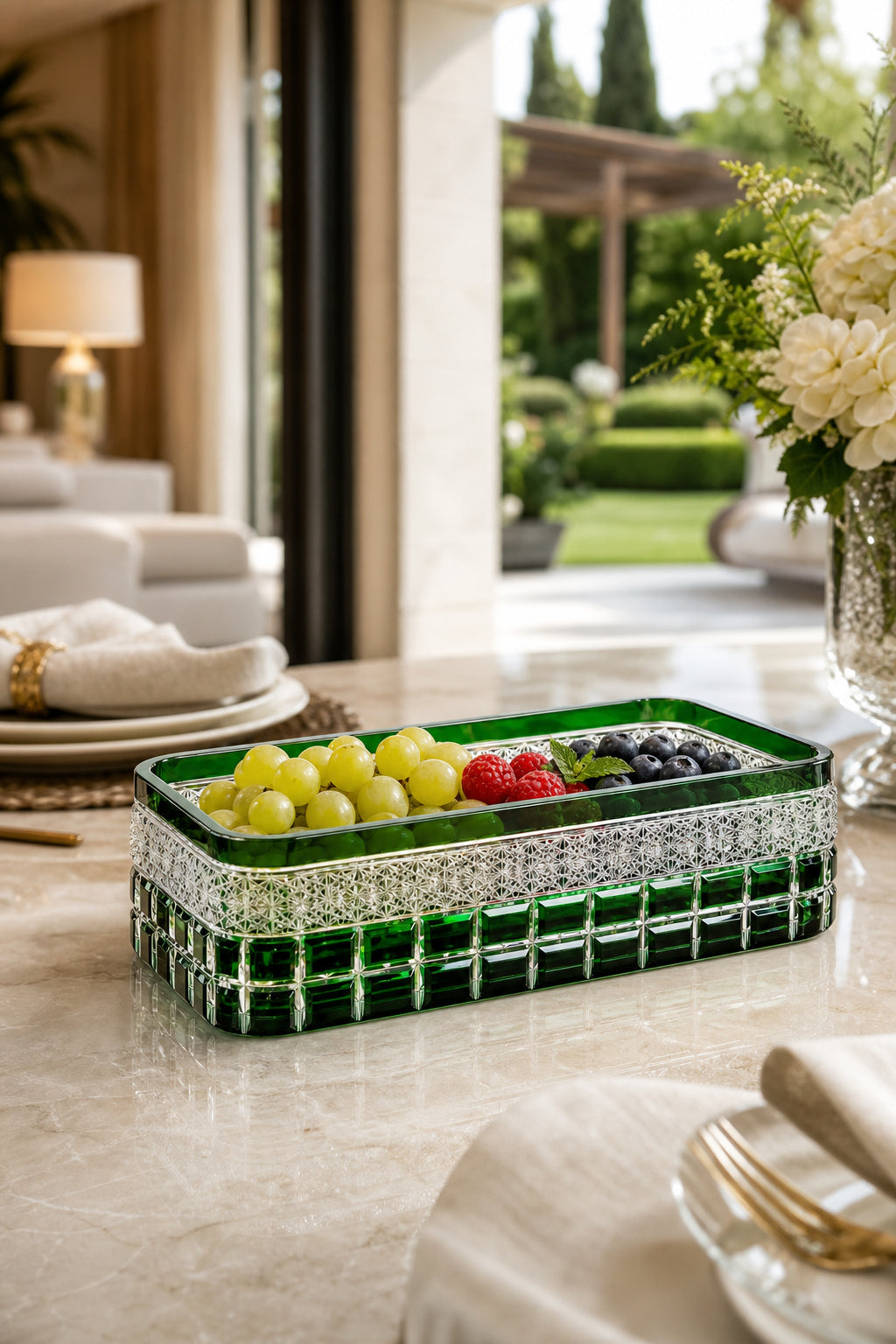 Kesme Kristal Baton Sunum Kasesi 12x24 cm - Cleopatra Desen Dekoratif Sofra Kasesi, 1 Adet
