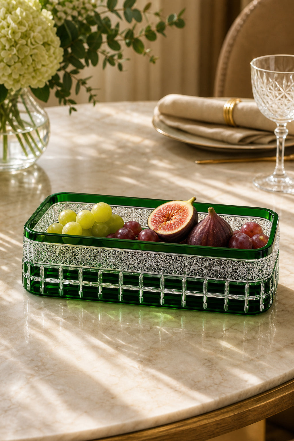 Kesme Kristal Baton Sunum Kasesi 12x24 cm - Cleopatra Desen Dekoratif Sofra Kasesi, 1 Adet