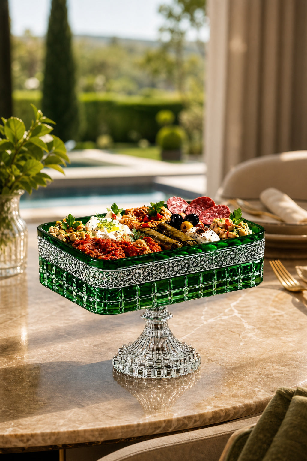 Kesme Kristal Baton Sunum Kasesi 12x24 cm - Cleopatra Desen Dekoratif Sofra Kasesi, 1 Adet