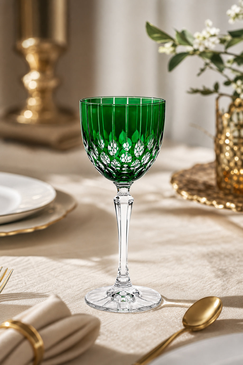Kesme Kristal Ayaklı Kadeh 165 cc - Damla Desen Lüks Kadeh, 1 Adet
