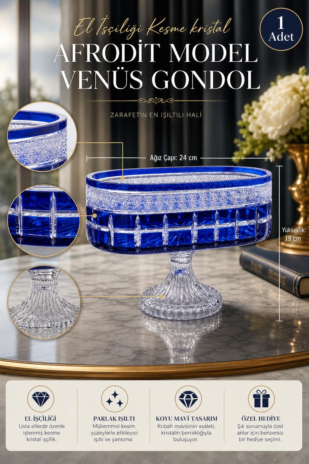 Kesme Kristal Gondol - Afrodit Model Venüs Dekoratif Sunumluk, 1 Adet