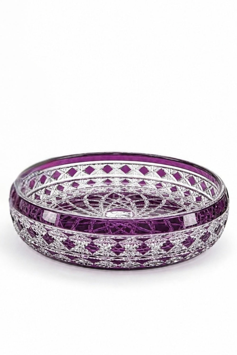 Kristal Sunum Kasesi 28 cm - Ametist Desenli Dekoratif Sofra Kasesi, 1 Adet