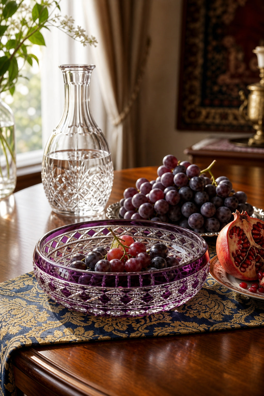 Kristal Sunum Kasesi 28 cm - Ametist Desenli Dekoratif Sofra Kasesi, 1 Adet