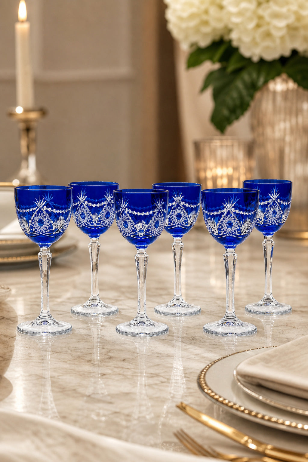 Kesme Kristal Kadeh 165 cc - Ay Yıldız Desenli, 6 Adet