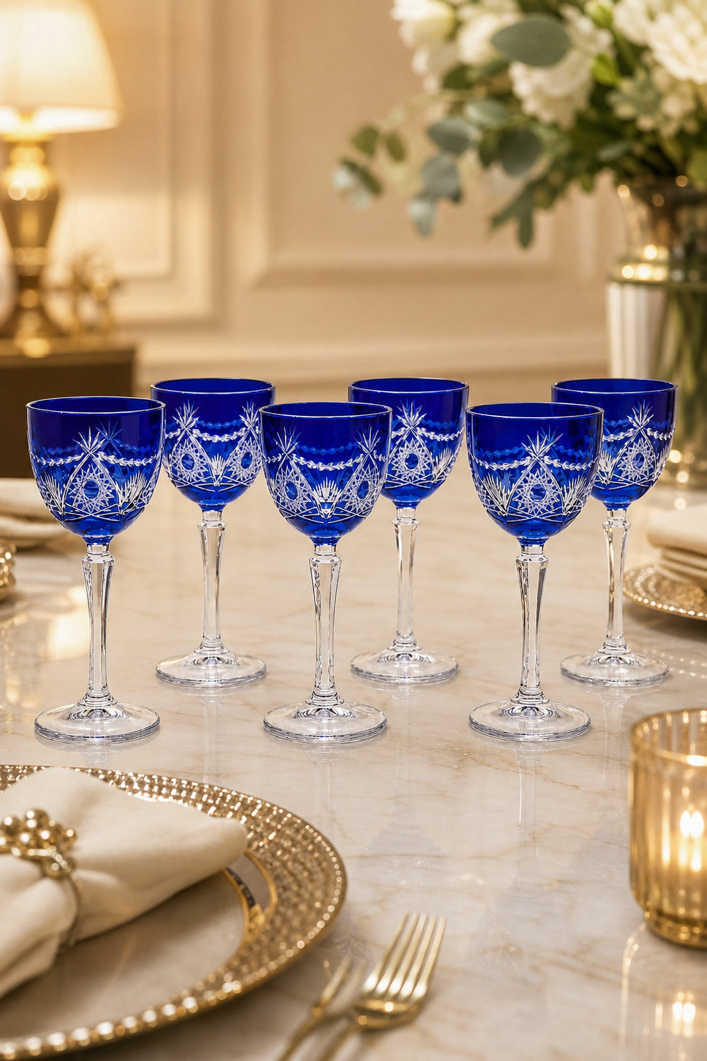 Kesme Kristal Kadeh 165 cc - Ay Yıldız Desenli, 6 Adet