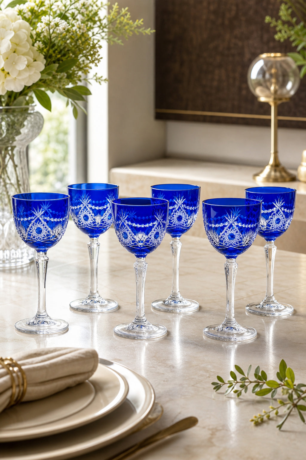 Kesme Kristal Kadeh 165 cc - Ay Yıldız Desenli, 6 Adet