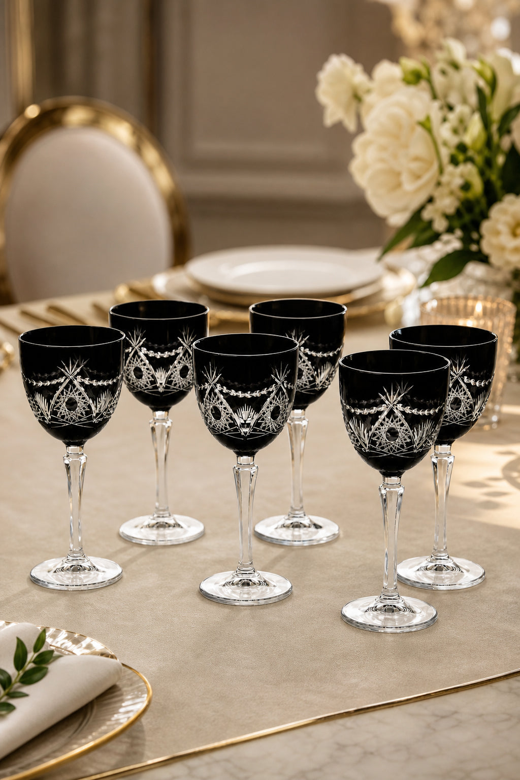 Kesme Kristal Kadeh 165 cc - Ay Yıldız Desenli, 6 Adet