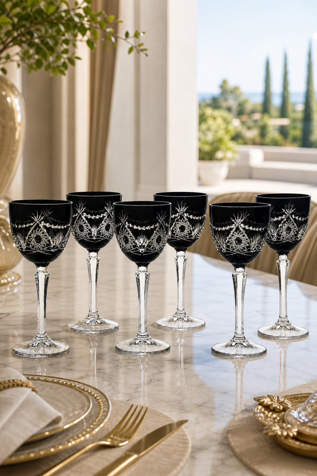 Kesme Kristal Kadeh 165 cc - Ay Yıldız Desenli, 6 Adet
