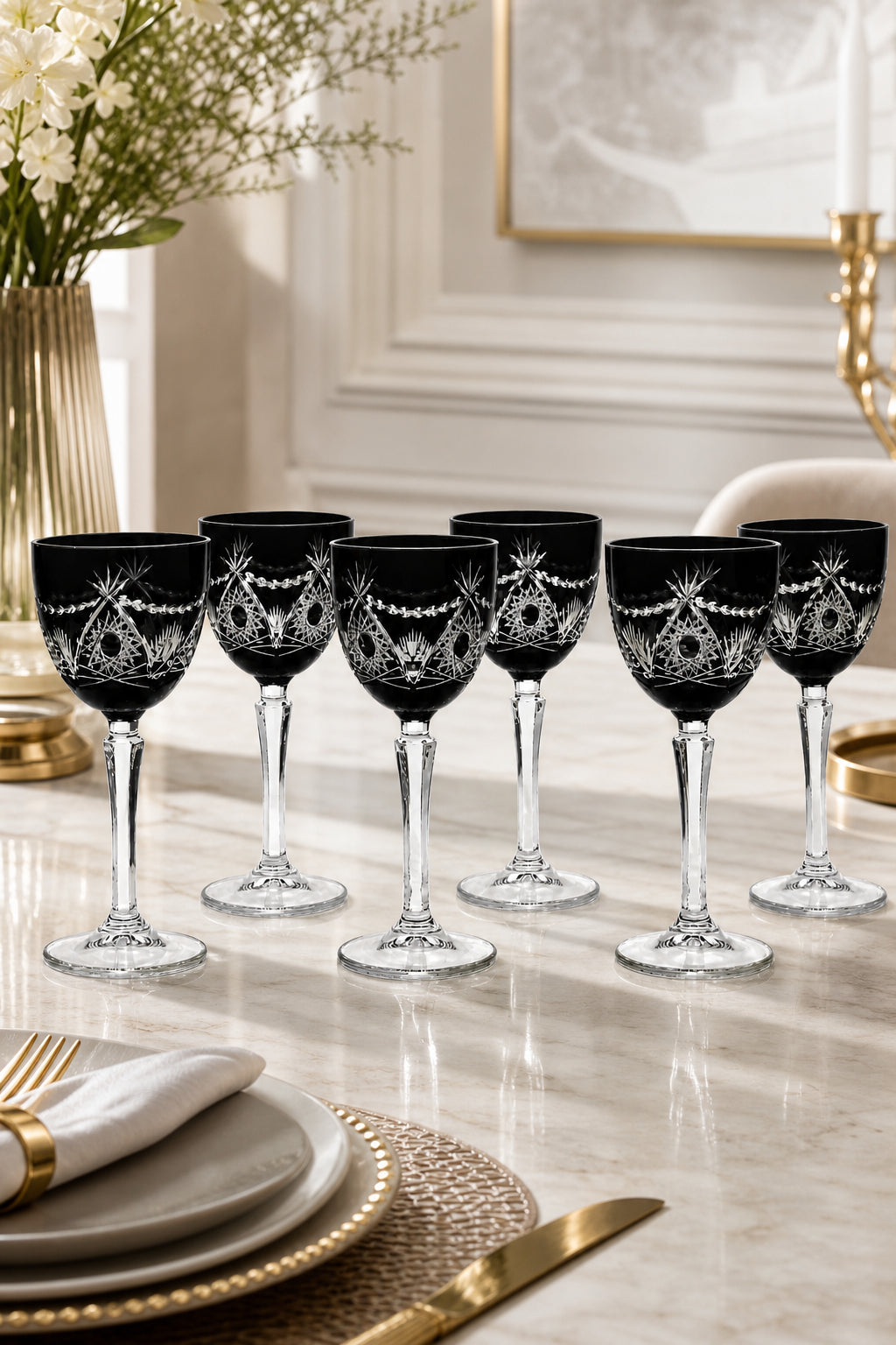 Kesme Kristal Kadeh 165 cc - Ay Yıldız Desenli, 6 Adet