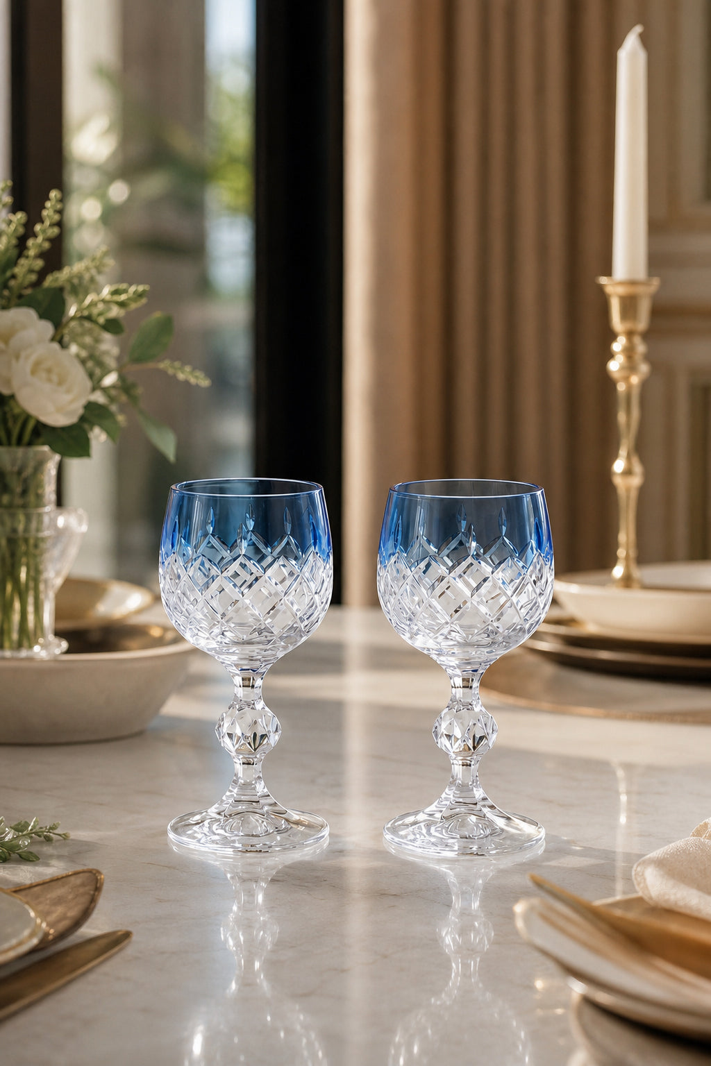 Bohemia Renkli Kristal Ayaklı Kadeh 150 ml - Küpeli Damla Kahve Yanı Su Bardağı, 2 Adet