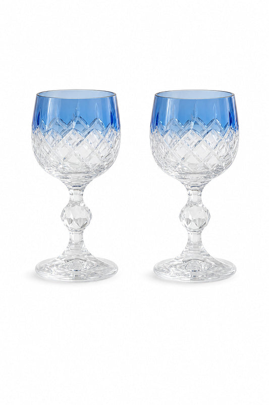 Bohemia Renkli Kristal Ayaklı Kadeh 150 ml - Küpeli Damla Kahve Yanı Su Bardağı, 2 Adet