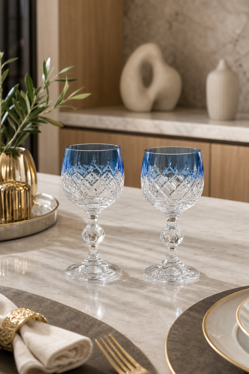 Bohemia Renkli Kristal Ayaklı Kadeh 150 ml - Küpeli Damla Kahve Yanı Su Bardağı, 2 Adet