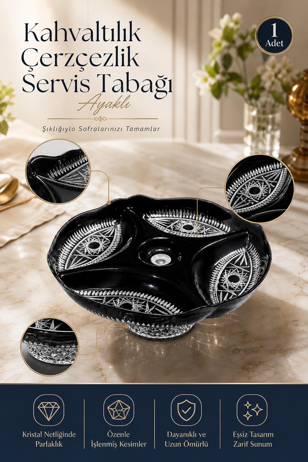 Ayaklı Kristal Servis Tabağı - Kahvaltılık ve Çerezlik Sunum Tabağı, 1 Adet