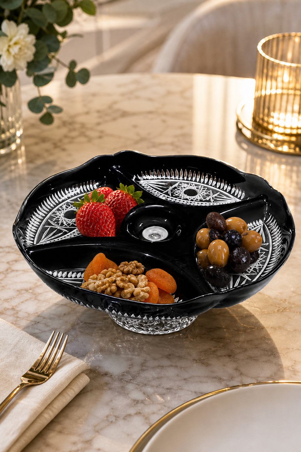 Ayaklı Kristal Servis Tabağı - Kahvaltılık ve Çerezlik Sunum Tabağı, 1 Adet