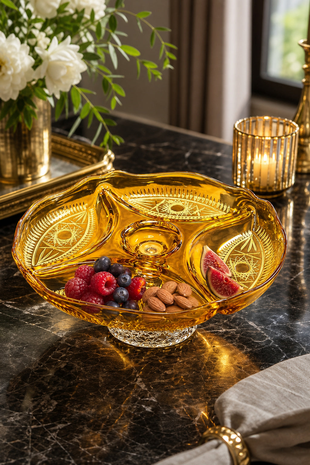 Ayaklı Kristal Servis Tabağı - Kahvaltılık ve Çerezlik Sunum Tabağı, 1 Adet
