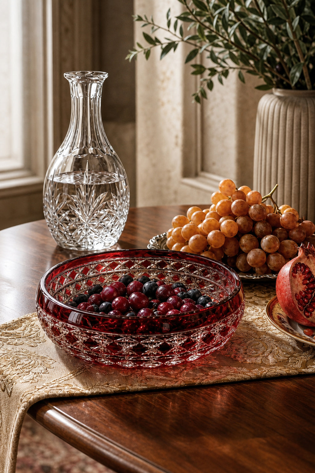 Kristal Sunum Kasesi 28 cm - Ametist Desenli Dekoratif Sofra Kasesi, 1 Adet