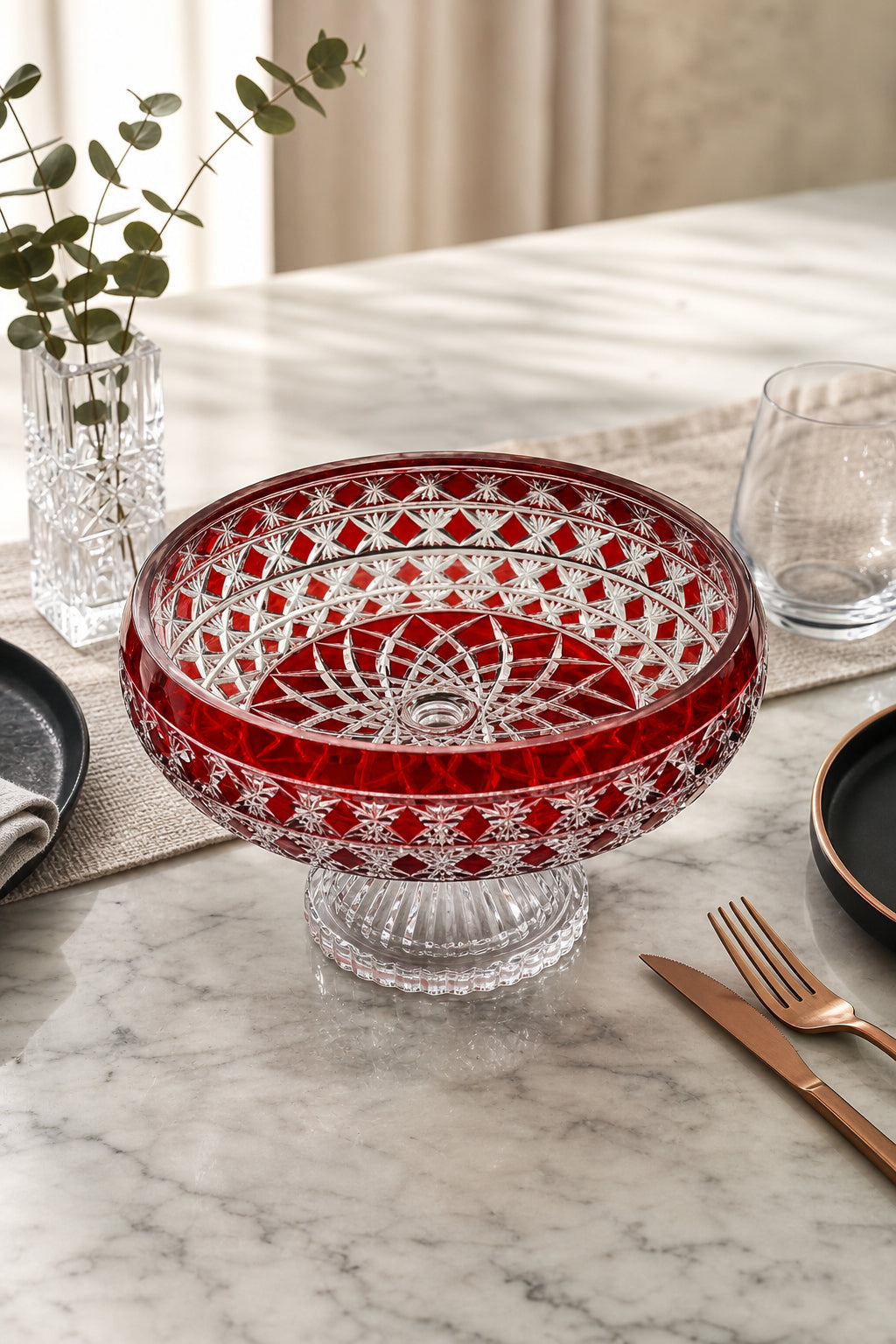 Kristal Sunum Kasesi 28 cm - Ametist Desenli Dekoratif Sofra Kasesi, 1 Adet