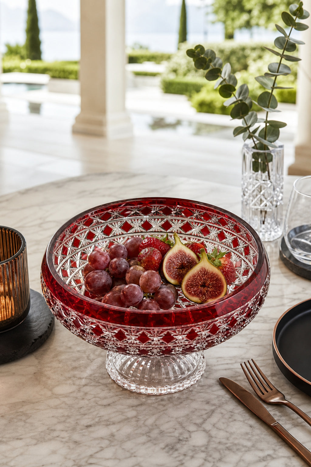 Kristal Sunum Kasesi 28 cm - Ametist Desenli Dekoratif Sofra Kasesi, 1 Adet