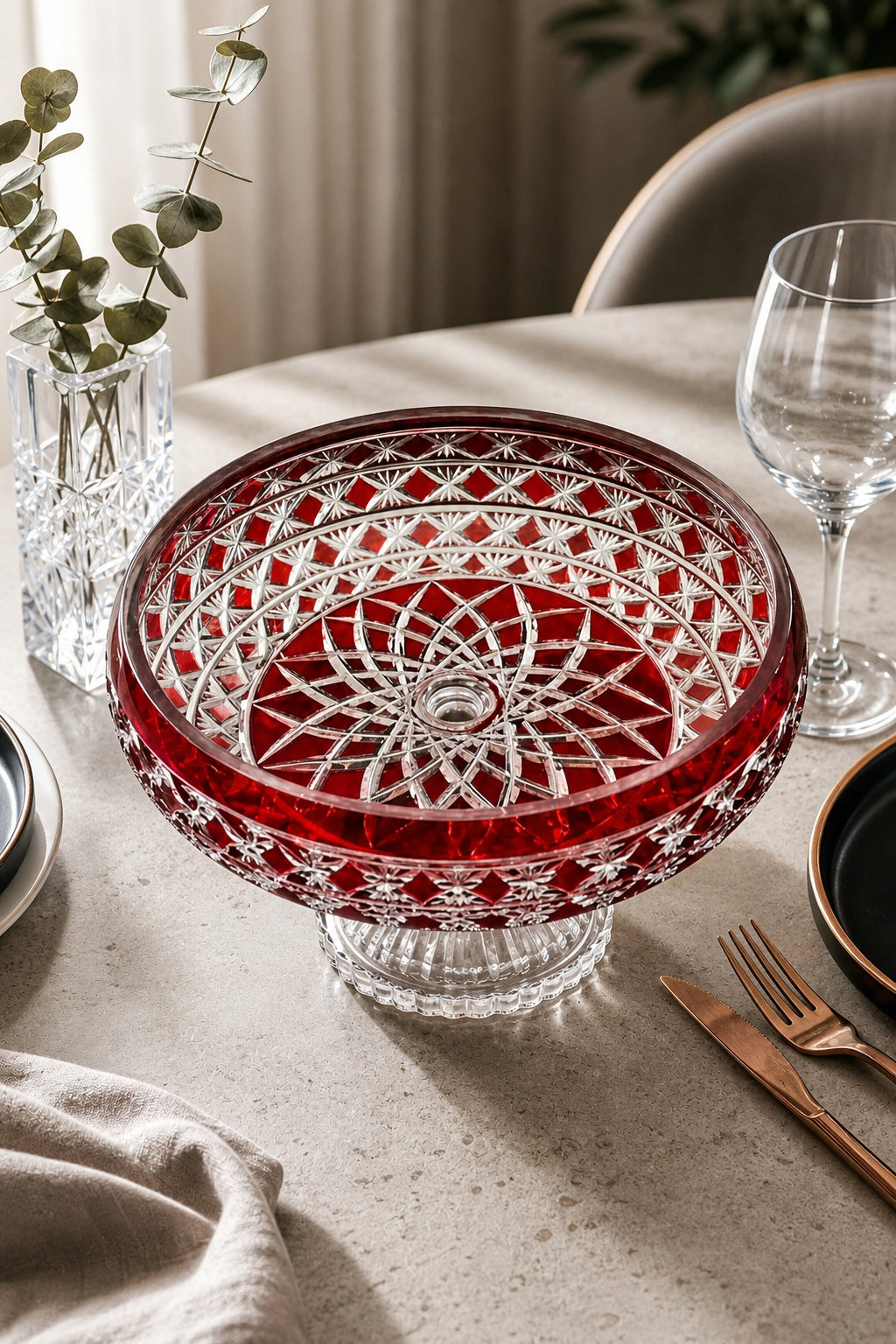 Kristal Sunum Kasesi 28 cm - Ametist Desenli Dekoratif Sofra Kasesi, 1 Adet