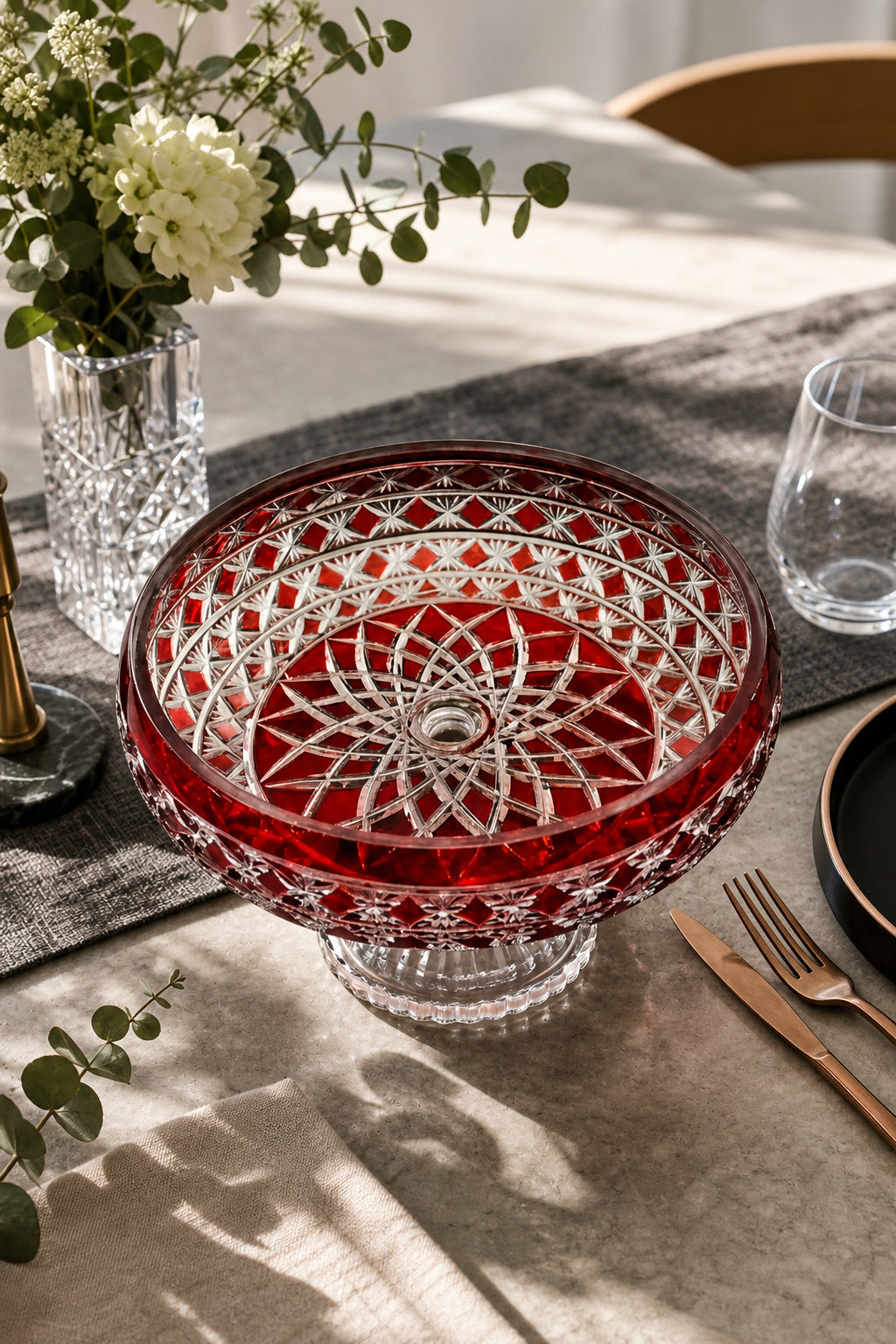Kristal Sunum Kasesi 28 cm - Ametist Desenli Dekoratif Sofra Kasesi, 1 Adet
