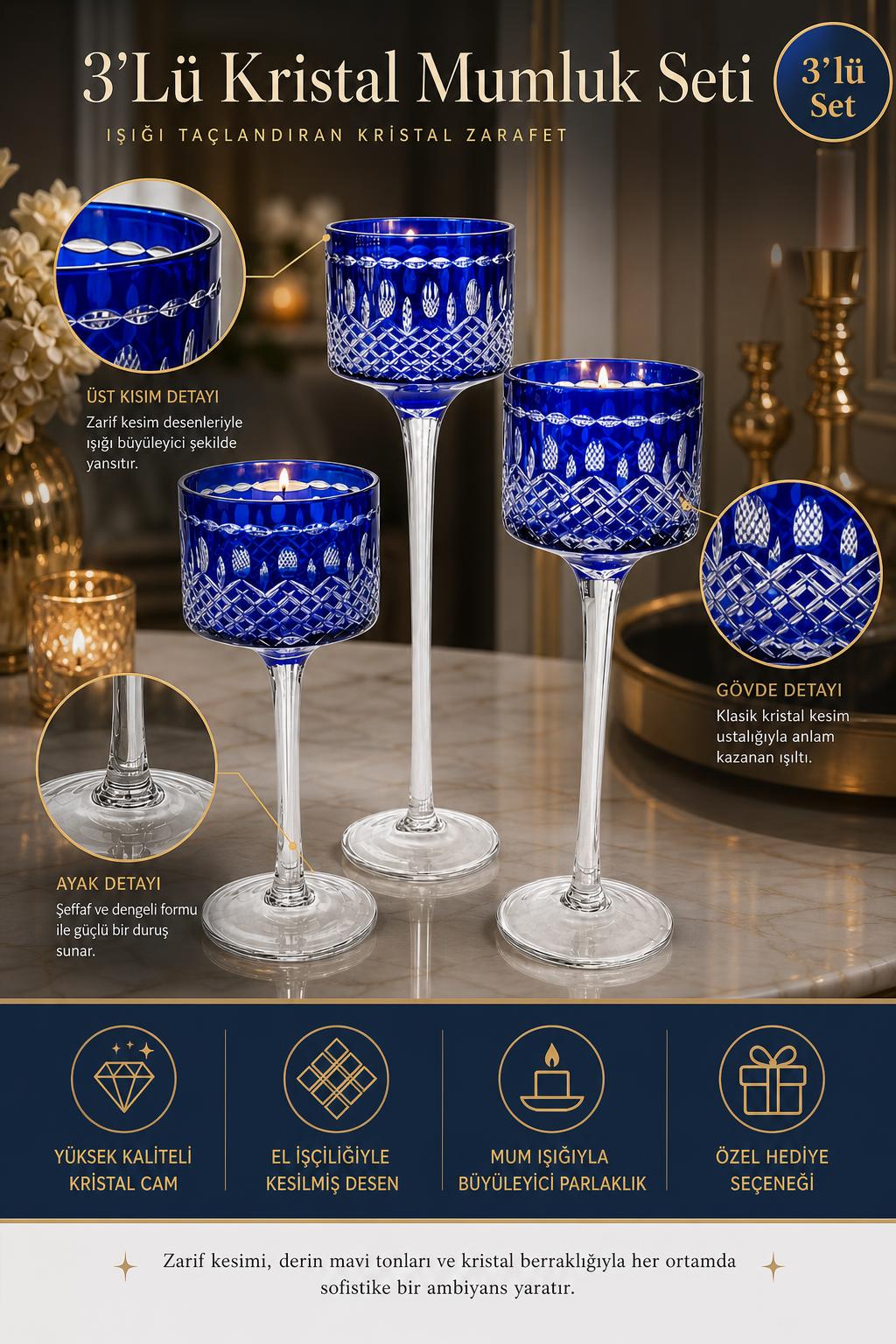 Kristal Mumluk Seti 3'lü, 3 Adet